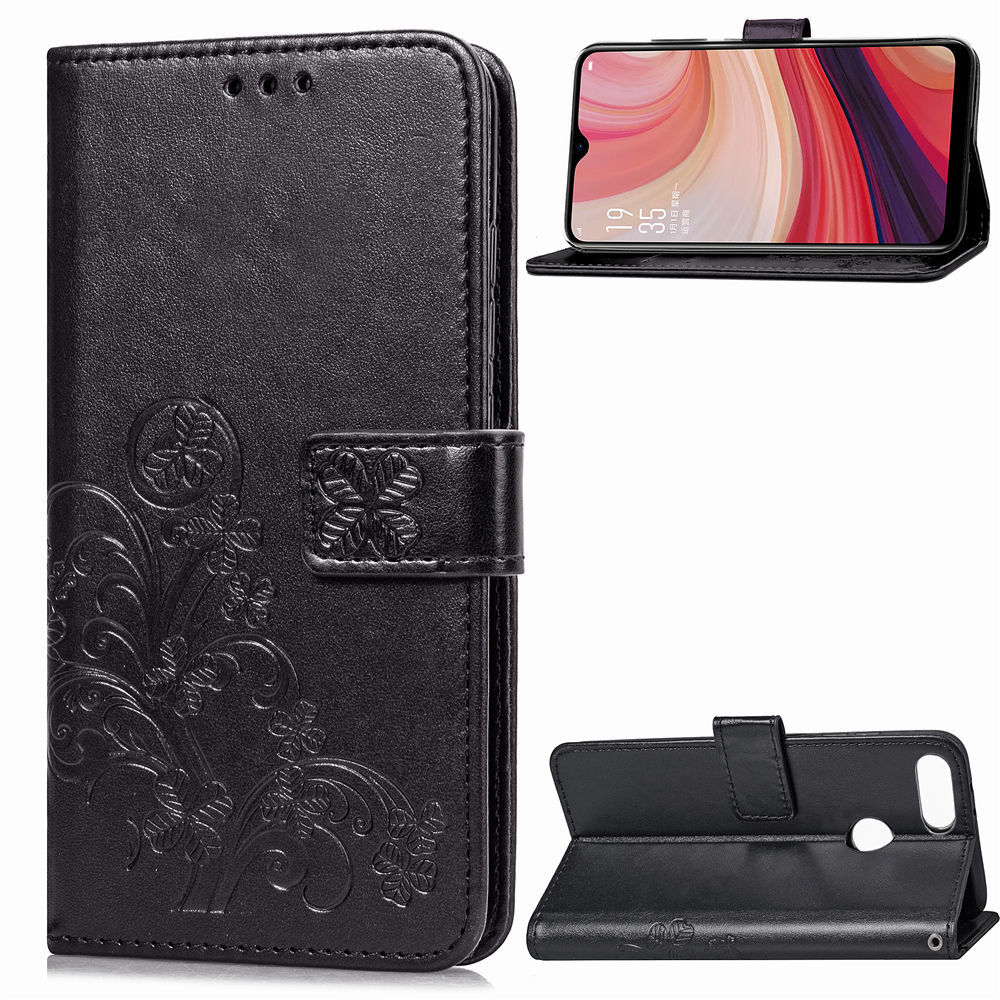 Case Oppo A7 / AX7 / AX5S / A5S #เคสฝาพับมีช่องใส่บัตร Imprint Clover Pattern Leather Wallet