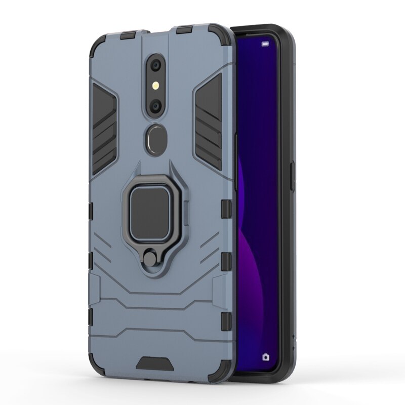 Case OPPO F11 Pro #เคสฝาหลังพลาสติกแข็ง +TPU Hybrid Case มีแหวนสวมนิ้วโลหะ