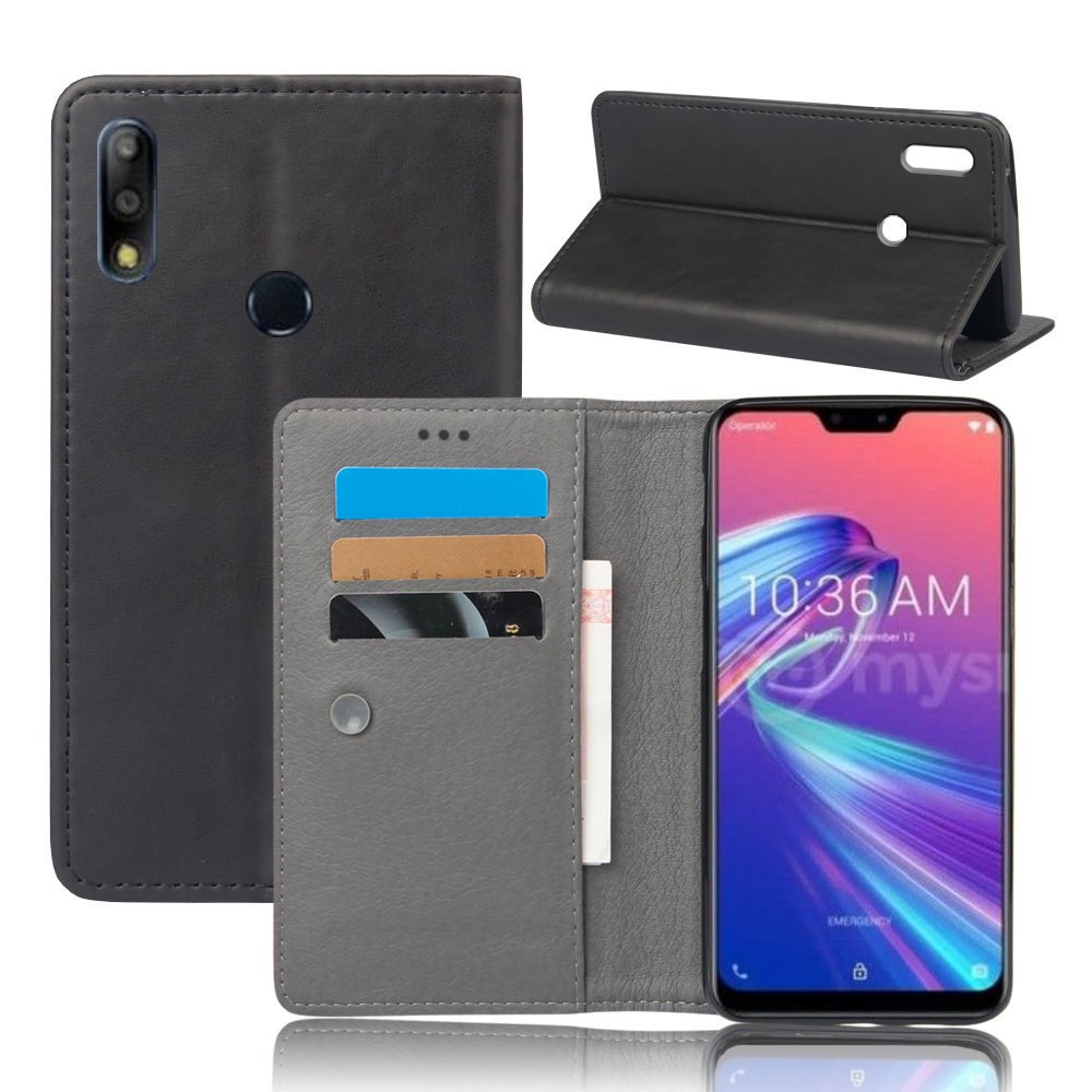 Case Asus Zenfone Max Pro (M2) ZB631KL #เคสฝาพับหนัง PU ผิวหนังม้า Suction cup closure Crazy Horse Leather Shell