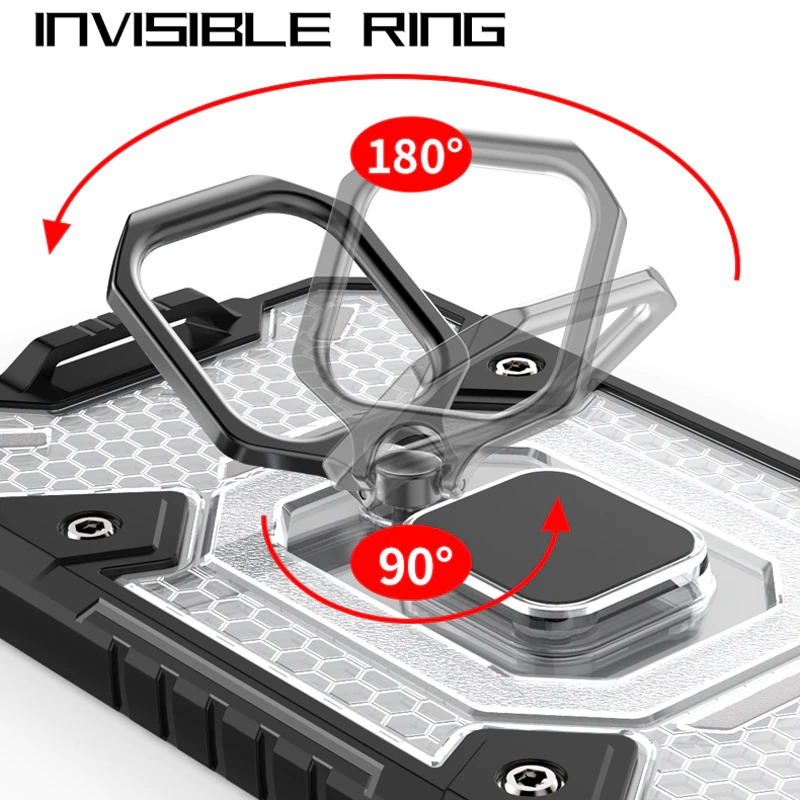 เคส Samsung Galaxy S22 Ultra 5G #เคสฝาหลังกันกระแทกมีแหวนสวมนิ้ว Hybrid Hard PC Soft TPU Bumper Protective Case with 360 Rotation Kickstand