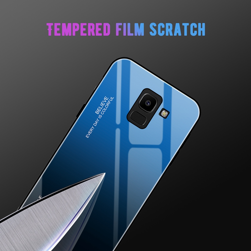 Case Samsung Galaxy A8+ (2018) #เคสฝาหลัง กระจกสีไล่โทนสี Glass + PC + TPU Hybrid Case
