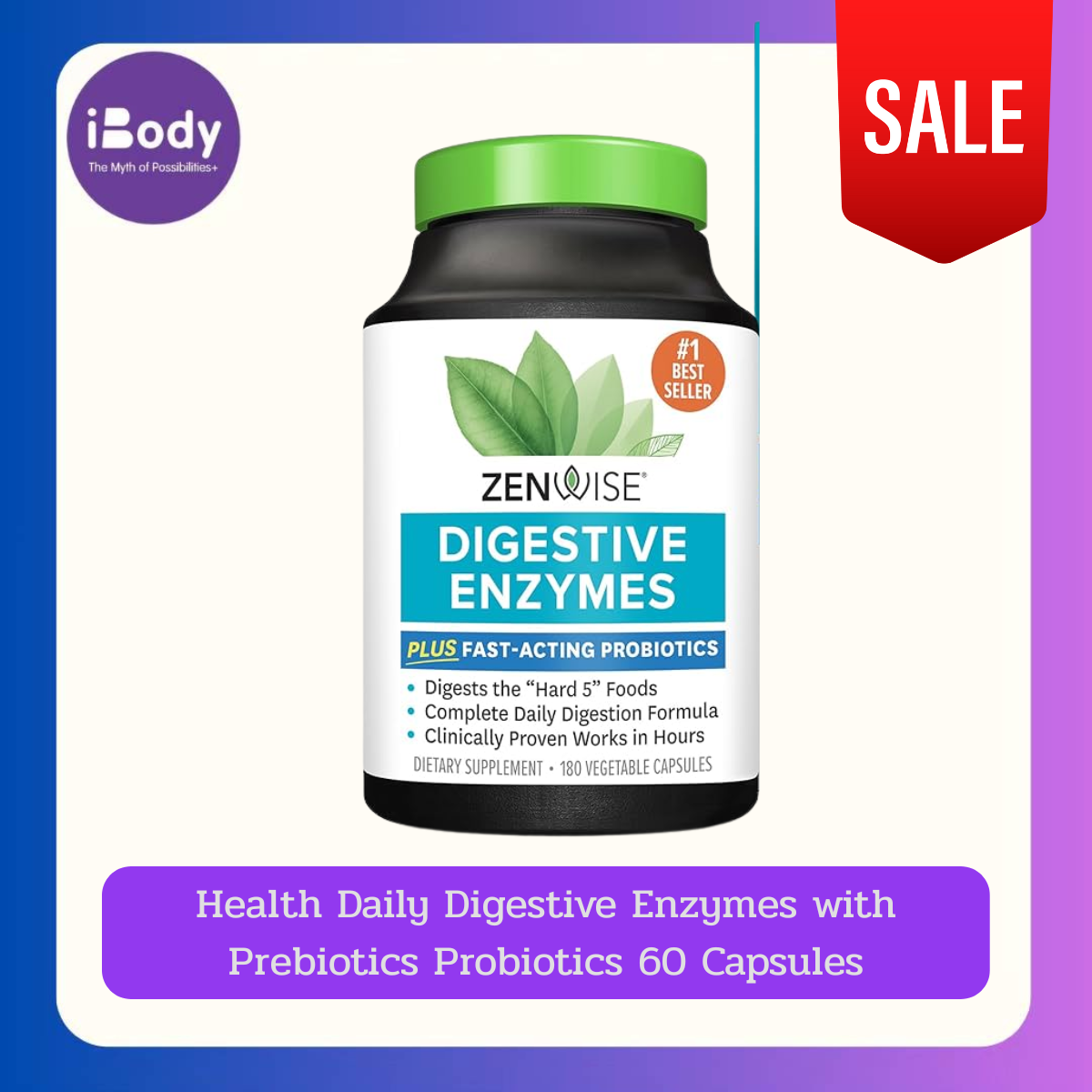 Zenwise Health - Daily Digestive Enzymes with Prebiotics + Probiotics 60 Capsules เอนไซม์ย่อยอาหาร พรีไบโอติก & โปรไบโอติก