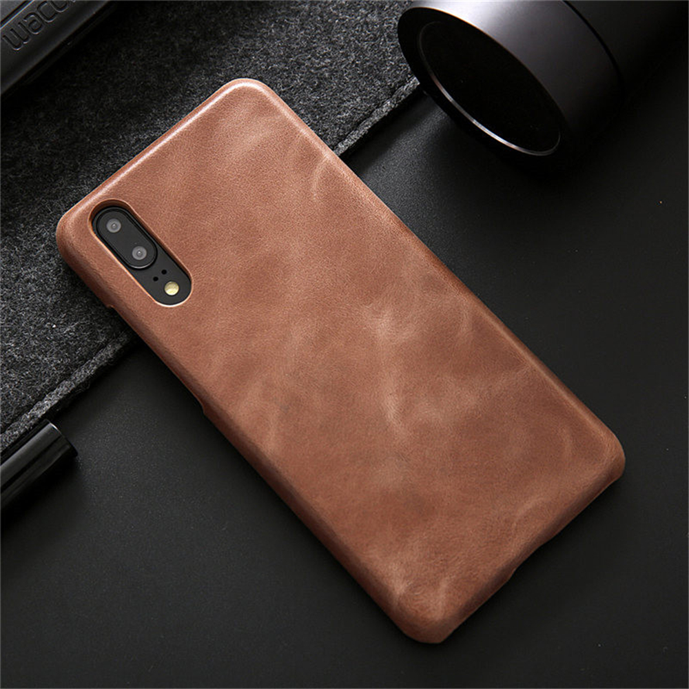 Case Huawei P20 Pro #เคสฝาหลังหุ้มหนังแท้ Retro Genuine Leather Coated Hard PC Case