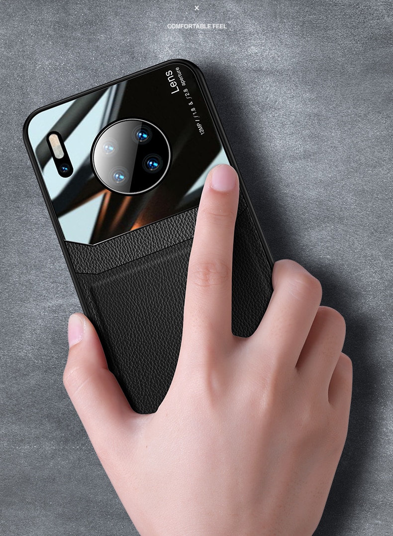 Case Huawei Mate 30 Pro #เคสฝาหลังไฮบริด PU +TPU + glass สีทูโทน Shockproof Leather Mirror Glass Silicone Phone Back Cover