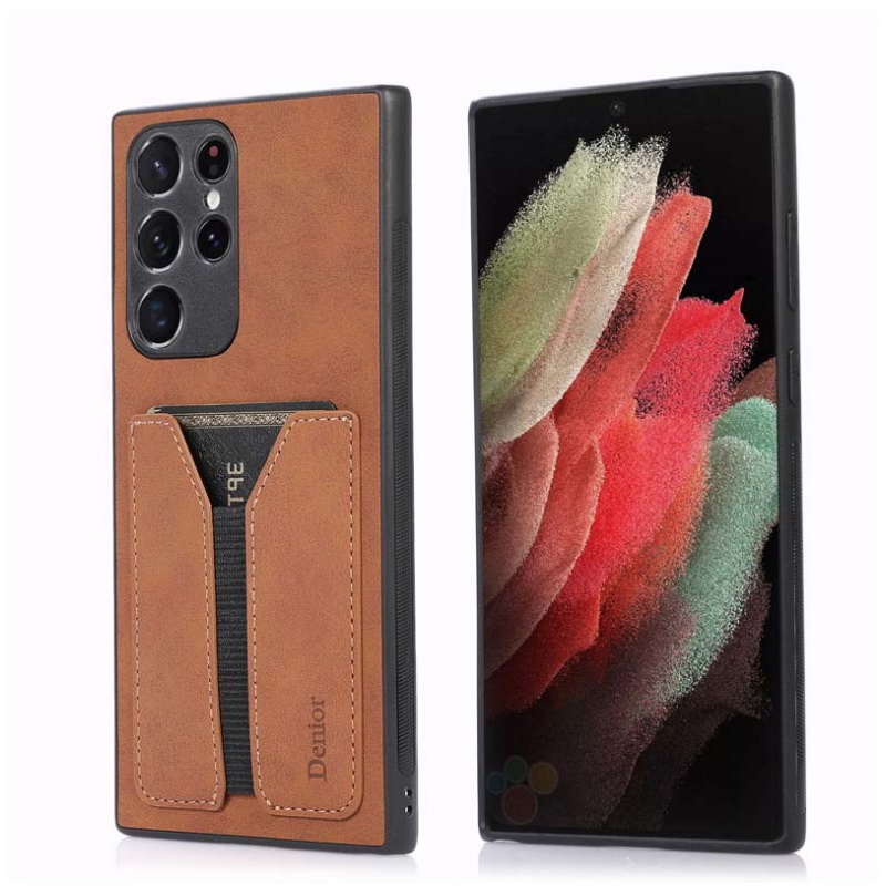 เคส Samsung Galaxy S22 Ultra 5G #เคสฝาหลัง TPU เคลือบหนัง PU ขอบนิ่มมีช่องใส่บัตร Leather Coated TPU Hybrid