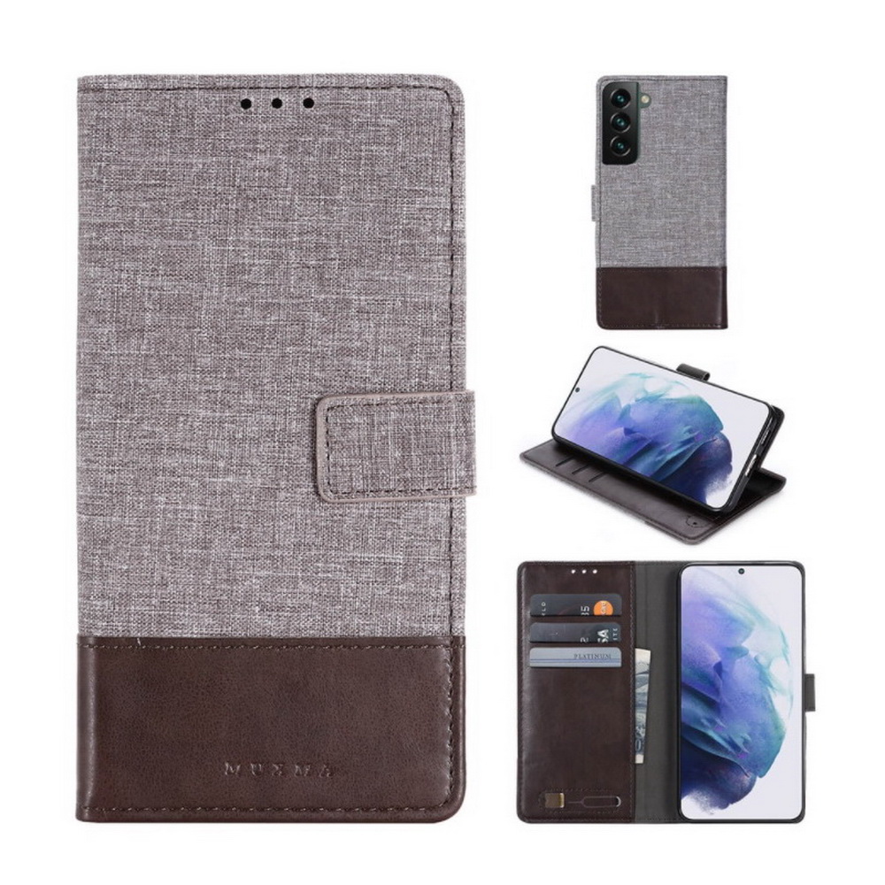 เคส Samsung Galaxy S22+ 5G #เคสแบบฝาพับ MUXMA หนัง PU ออกแบบสีทูโทนตัดลายผ้า Canvas Splicing