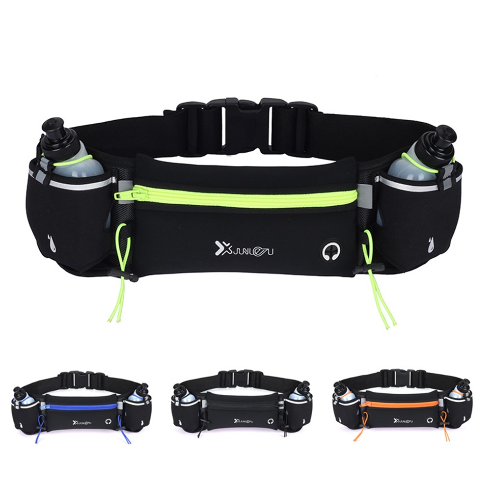 กระเป๋าคาดเอววิ่งออกกำลังกายใส่ขวดน้ำ 2 ขวด ติด BIB มีช่องเสียบหูฟัง (แถมฟรีขวดน้ำ 2 ขวดขนาด 175ML) (A27)