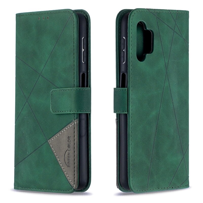 เคส Samsung Galaxy A32 5G #เคสฝาพับหนัง PU มีช่องเสียบ ID บัตรอื่นๆในตัว Geometric Pattern Leather Card Holder Protective