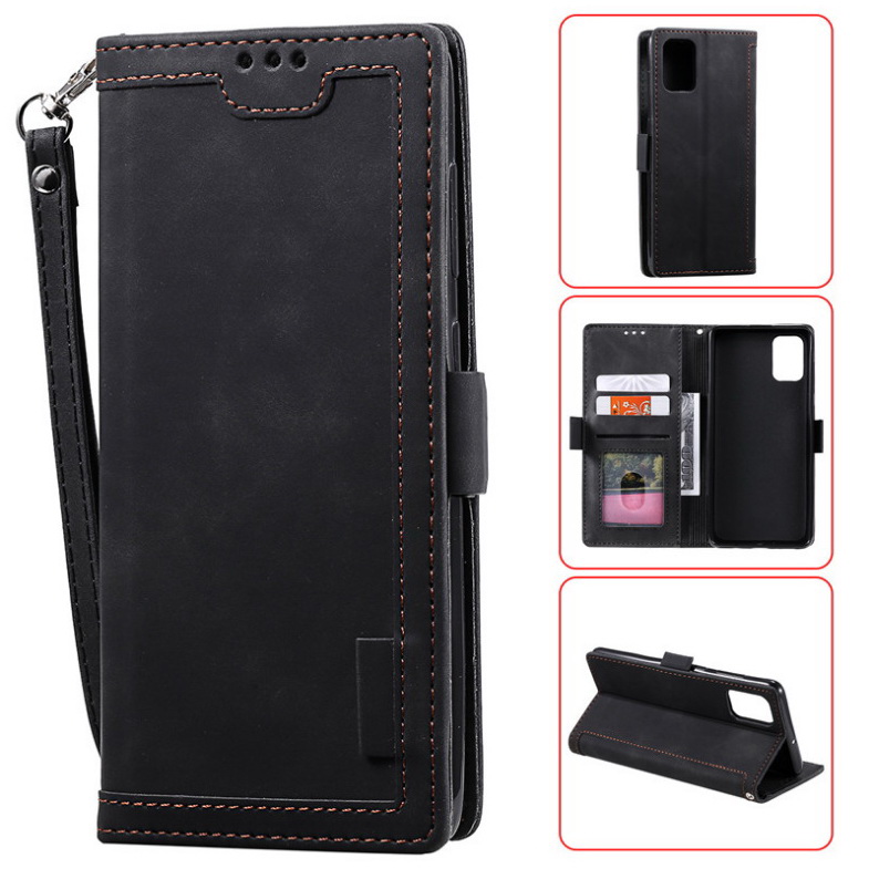 Case Samsung Galaxy A72 / A72 5G#เคสฝาพับหนัง PU สีทูโทนมีที่เสียบการ์ด สายคล้องมือ Card Slots Luxury Flip Stand Leather Wallet Cover
