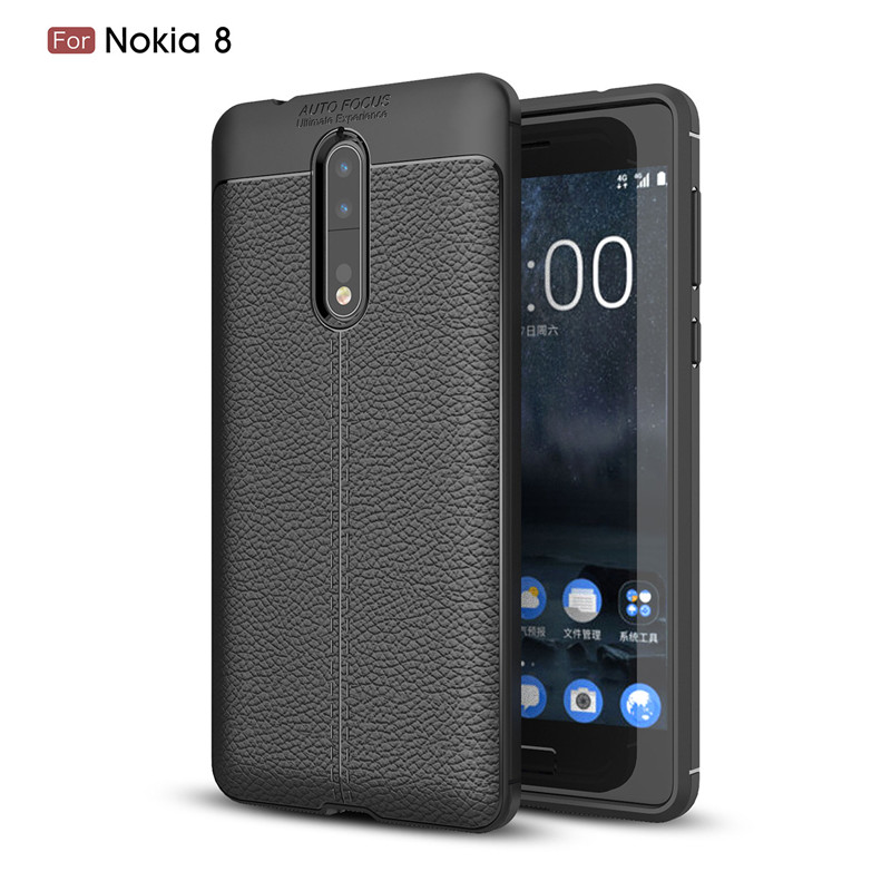 Case Nokia 8 #เคสฝาหลัง TPU ลายหนัง PU ผิวลิ้นจี่ช่วยป้องกันลายนิ้วมือคุณภาพดี