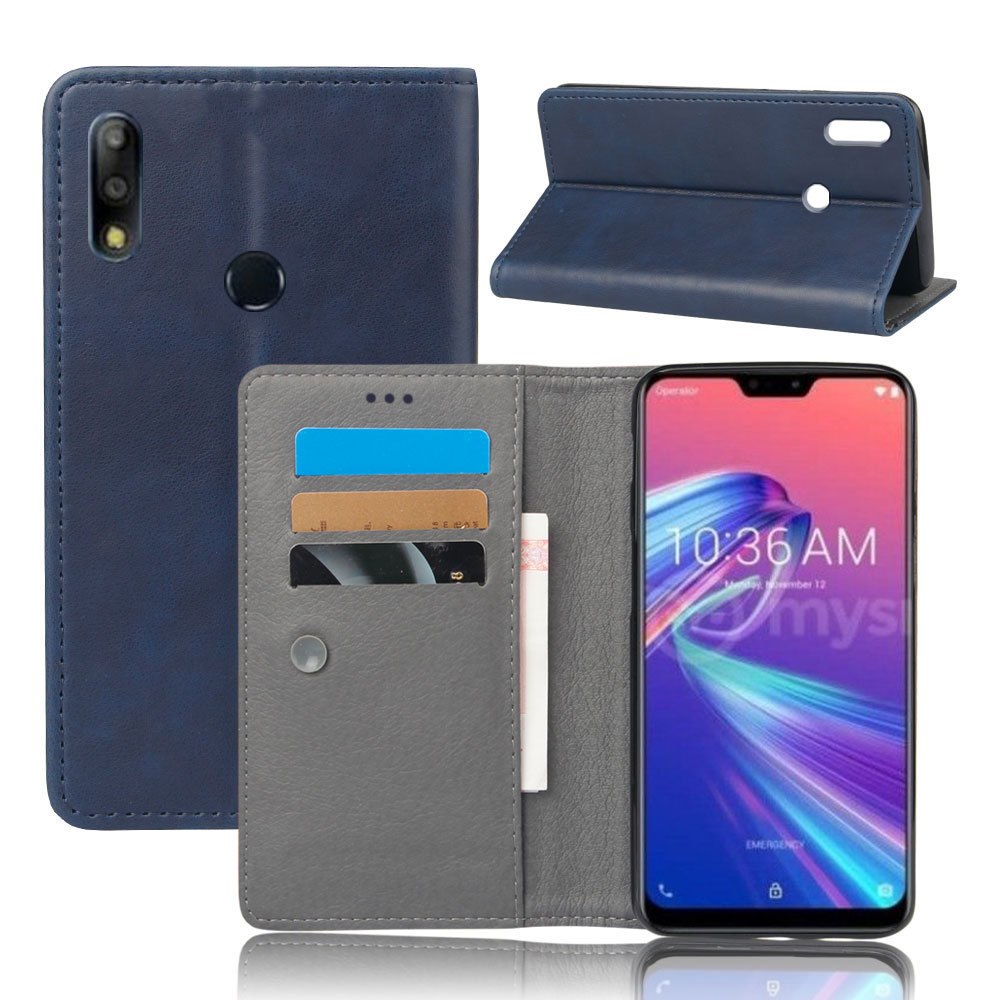 Case Asus Zenfone Max Pro (M2) ZB631KL #เคสฝาพับหนัง PU ผิวหนังม้า Suction cup closure Crazy Horse Leather Shell