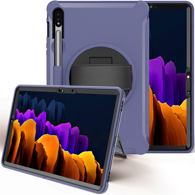 เคส Samsung Galaxy Tab S7 SM-T870 SM-T875 #เคสฝาหลังพลาสติกมีขาตั้งหมุนได้ 360° Swivel Kickstand PC + TPU Tablet Combo Shell with Hand Strap มีสายรัดมือ