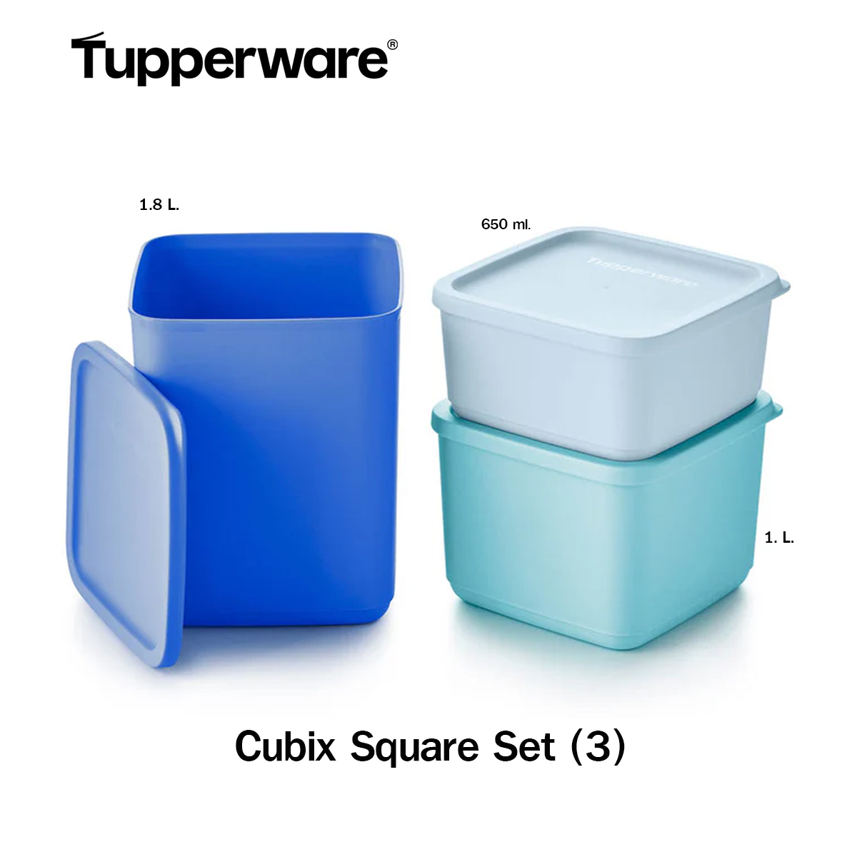 Tupperware Cubix Square Set 3 ขนาด กล่องใส่อาหาร ผัก ผลไม้ เเละของทานเล่น
