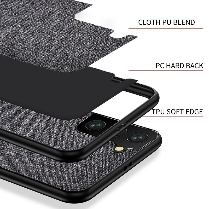 เคส Samsung Galaxy S21 #เคสฝาหลังเคลือบผิวผ้า Matte Cloth PU + PC + TPU Hybrid
