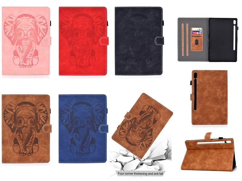 Case Samsung Galaxy Tab S6 SM-T860 SM-T865 2019 10.5" #เคสฝาพับหนัง PU พิมพ์ลายช้างมีช่องใส่บัตร Business Style Leather Case with Card Storage