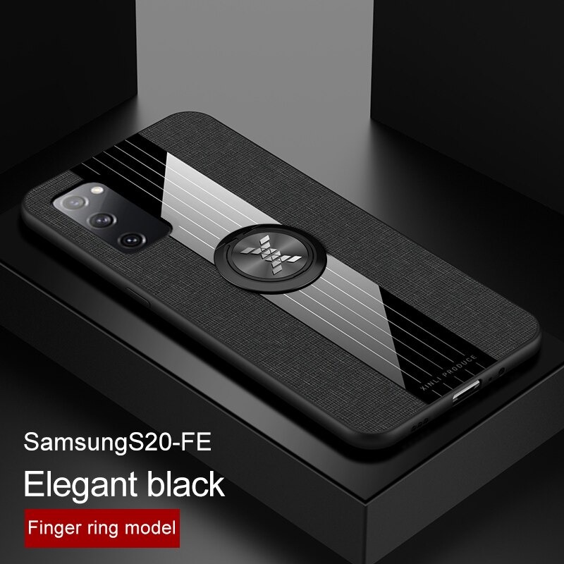 เคส Samsung Galaxy S20 FE / S20 FE 5G #เคสฝาหลังเคลือบผ้าเนื้อมีแหวนสวมนิ้ว TPU ไฮบริด+อะคริลิ + แหวนโลหะ