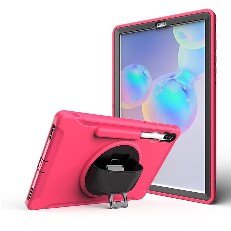 เคส Samsung Galaxy Tab S6 SM-T860 SM-T865 #เคสฝาหลังพลาสติกมีขาตั้งหมุนได้ 360° Swivel Kickstand PC + TPU Tablet Combo Shell with Hand Strap มีสายรัดมือ