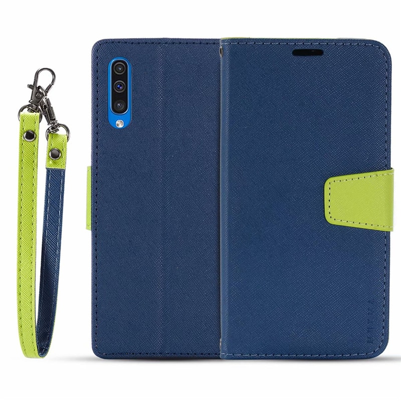 เคส Samsung Galaxy A70 #เคสแบบฝาพับมีช่องใส่บัตรมีสายคล้อง Imprint Clover Pattern Leather Wallet