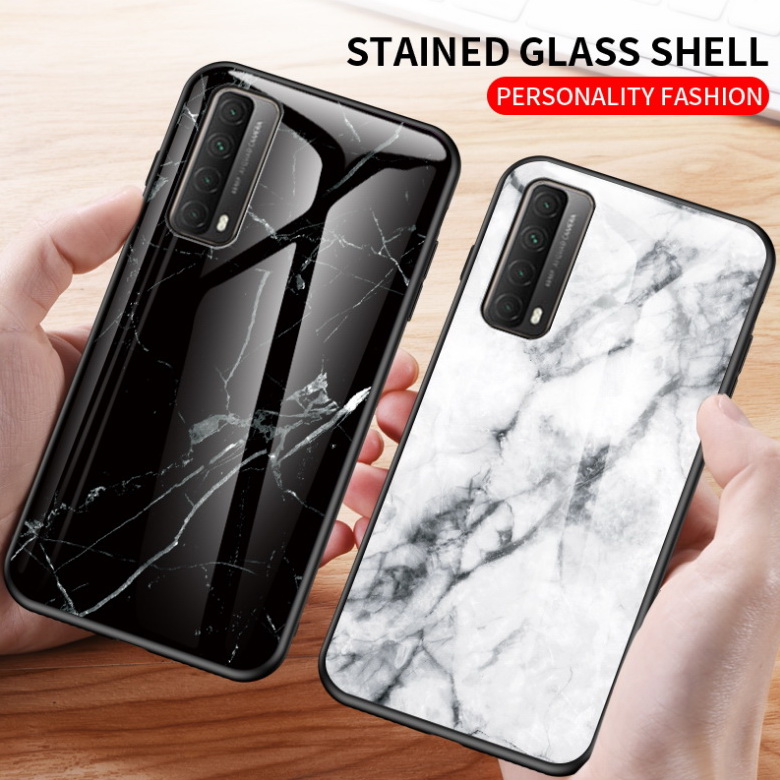 เคส Huawei Y7a #เคสฝาหลัง Gradient Color ลายหินอ่อน Glass + PC + TPU Hybrid Case