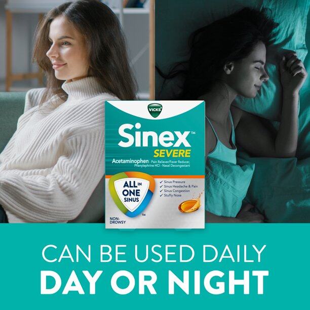 วิคส์ บรร เทา ไซ นัส Sinex™ SEVERE All in One Sinus 24 LiquiCaps (Vicks®) Non-Drowsy, Fast Relief of Pain, Pressure, Headache, Congestion