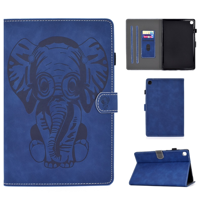 Case Samsung Galaxy Tab S6 Lite 10.4 SM-P610 P615 P617 #เคสฝาพับหนัง PU พิมพ์ลายช้างมีช่องใส่บัตร Business Style Leather Case with Card Storage