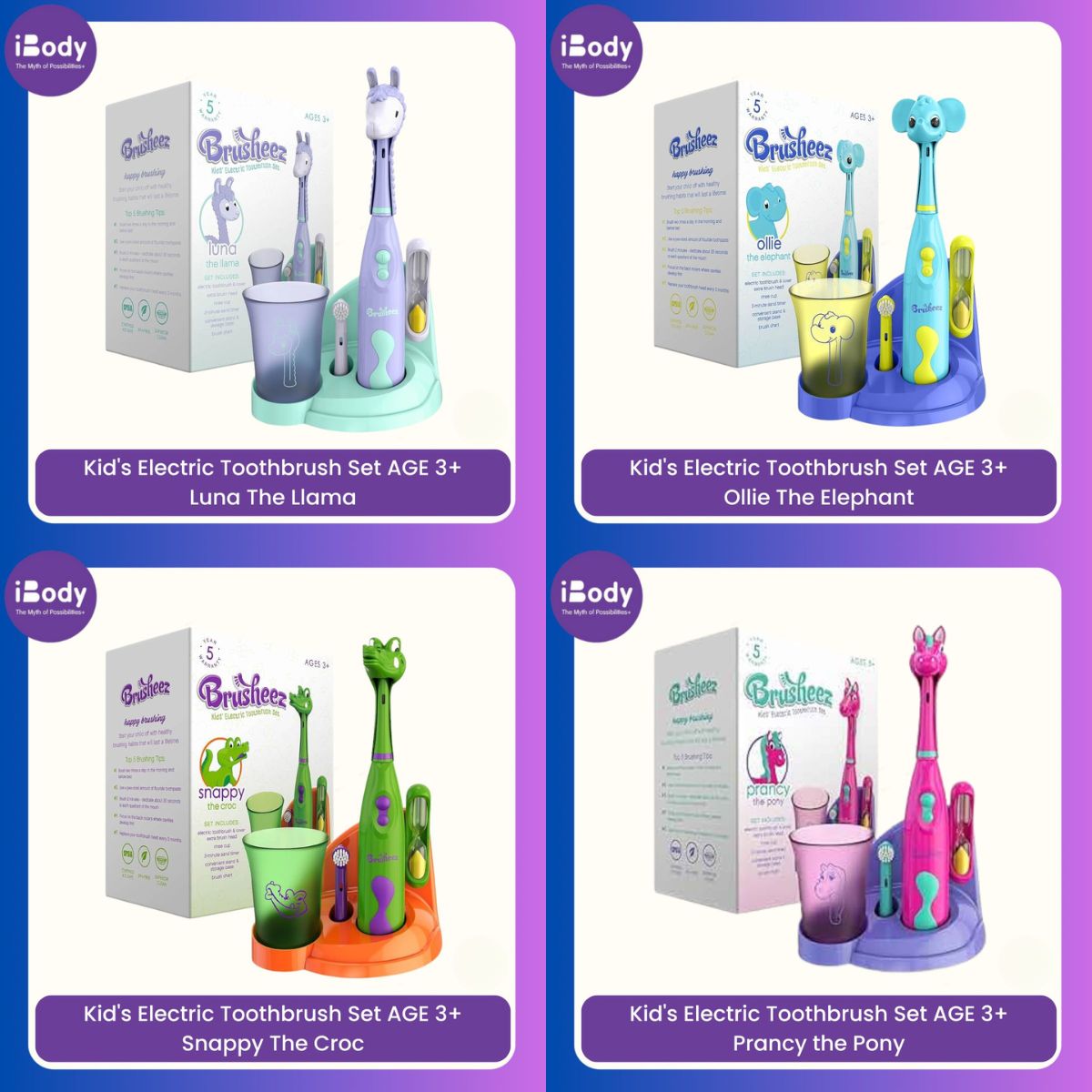 Brusheez® Kid's Electric Toothbrush Set AGE 3+ แปรงสีฟัน แบตเตอรี่ สำหรับเด็ก
