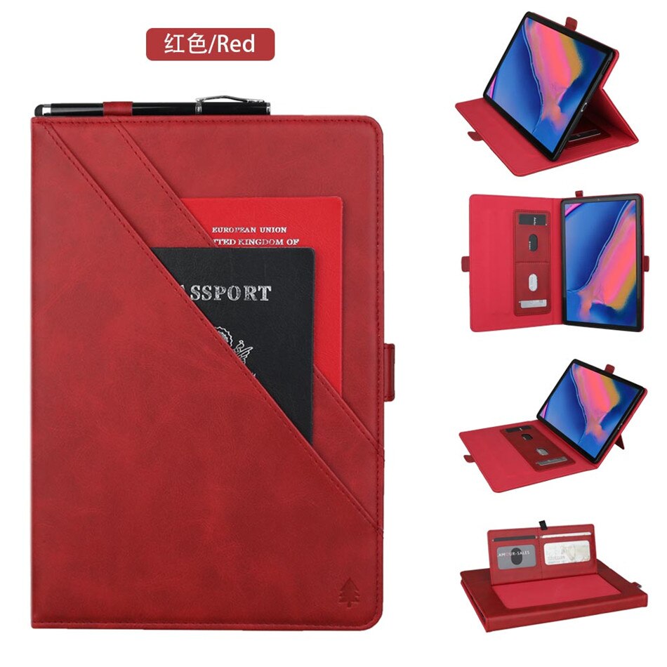 เคส Samsung Galaxy Tab A 8 (2019) with S Pen P200 P205 #เคสฝาพับหนัง PU ช่องเสียบการ์ดภายนอกและภายใน Flip Card Slots Stand Leather