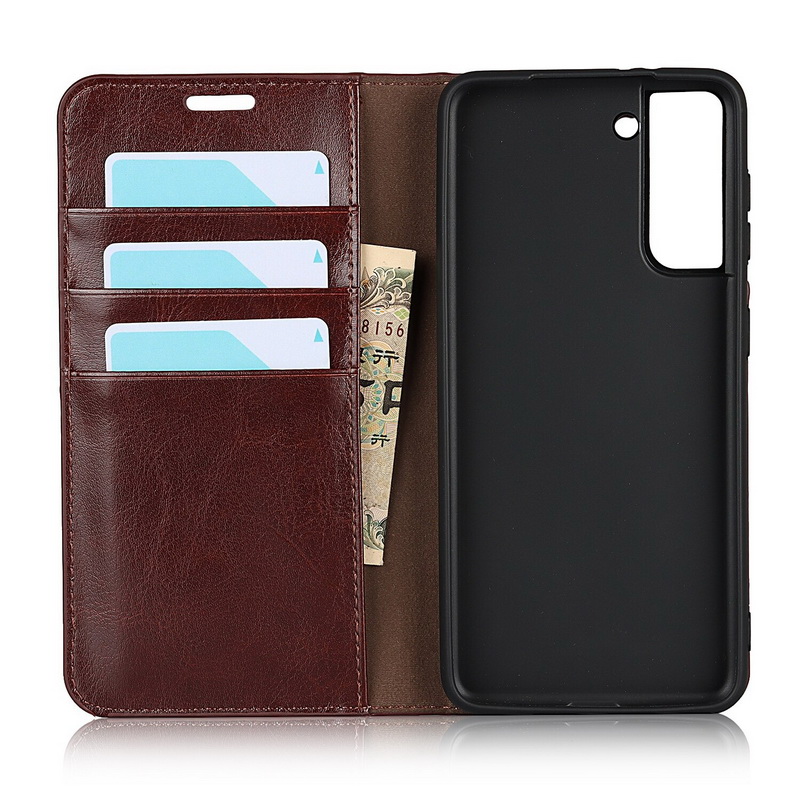 Case Samsung Galaxy S21 FE 5G #เคสฝาพับหนังแท้แบบกระเป๋าสตางค์คุณภาพดี Crazy Horse Genuine Leather Cover