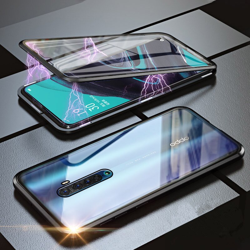 Case Oppo Reno 2 #เคสฝาครอบกระจกขอบโลหะดูดซับแม่เหล็ก Fully Protection Magnetic Adsorption Glass Metal Phone Protective