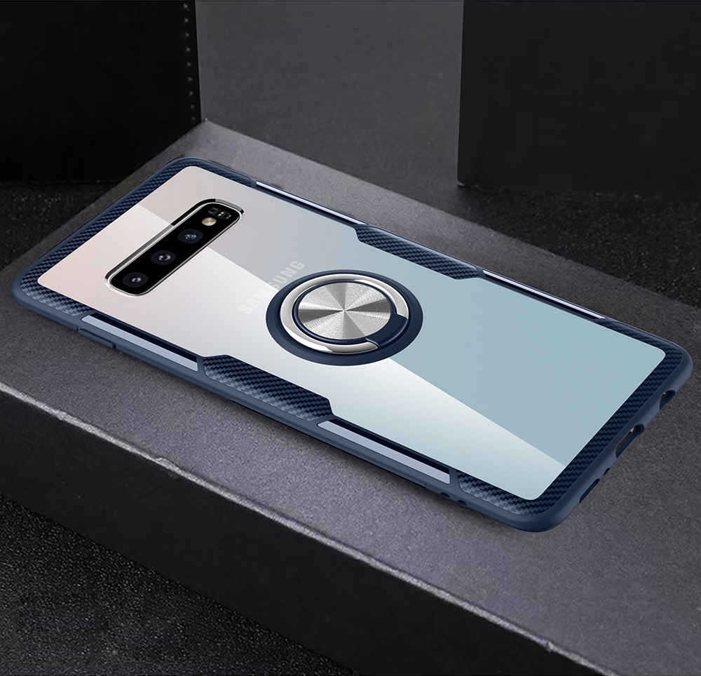 Case Samsung Galaxy S10+ #เคสฝาหลังมีแหวนสวมนิ้ว Finger Ring Kickstand Acrylic Tempered Glass + TPU