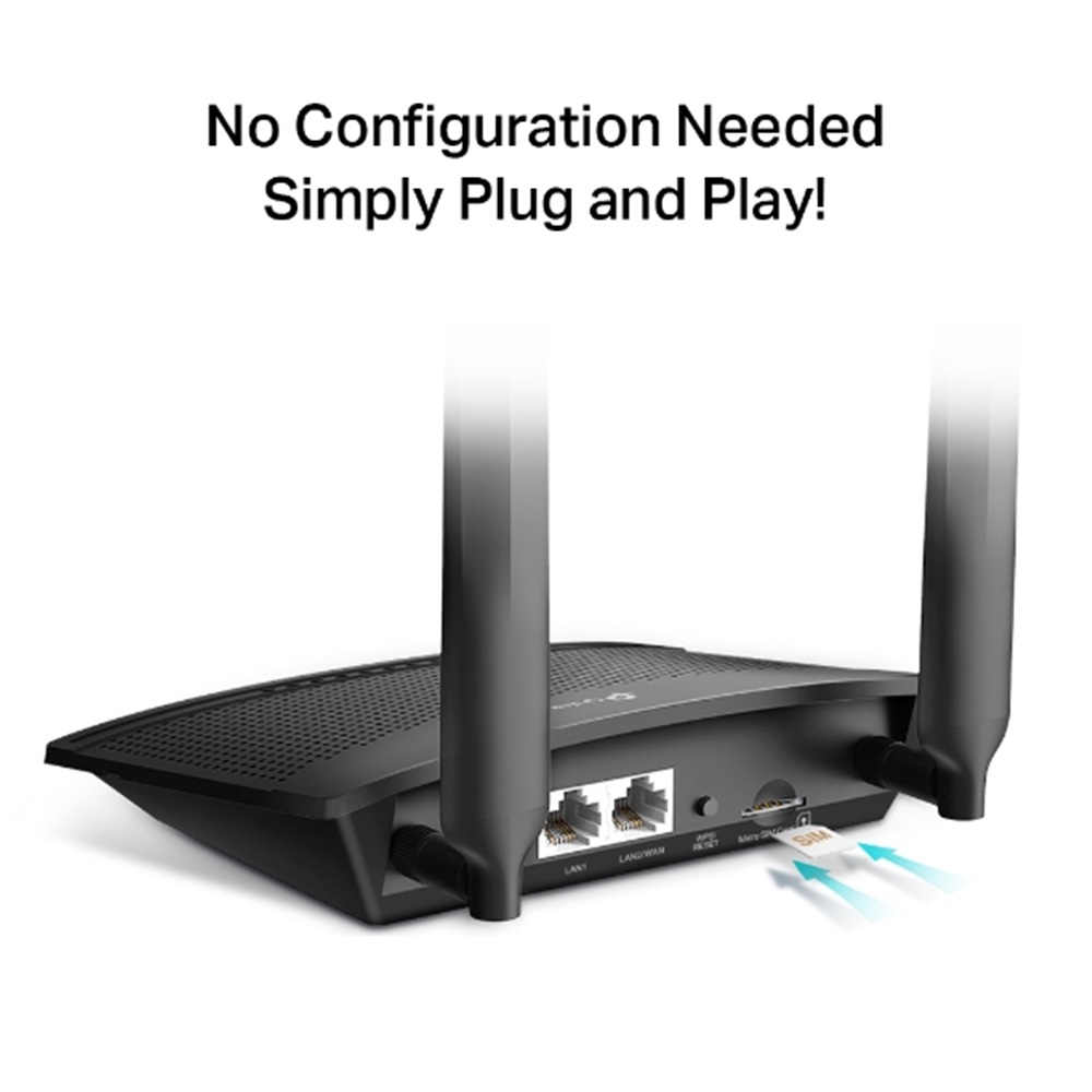 ROUTER WITH SIM CARD SLOT (เราเตอร์ใส่ซิมการ์ด)TP-LINK รุ่นTL-MR100 N300 4G LTE (รองรับซิม4Gทุกเครือข่าย) ดำ
