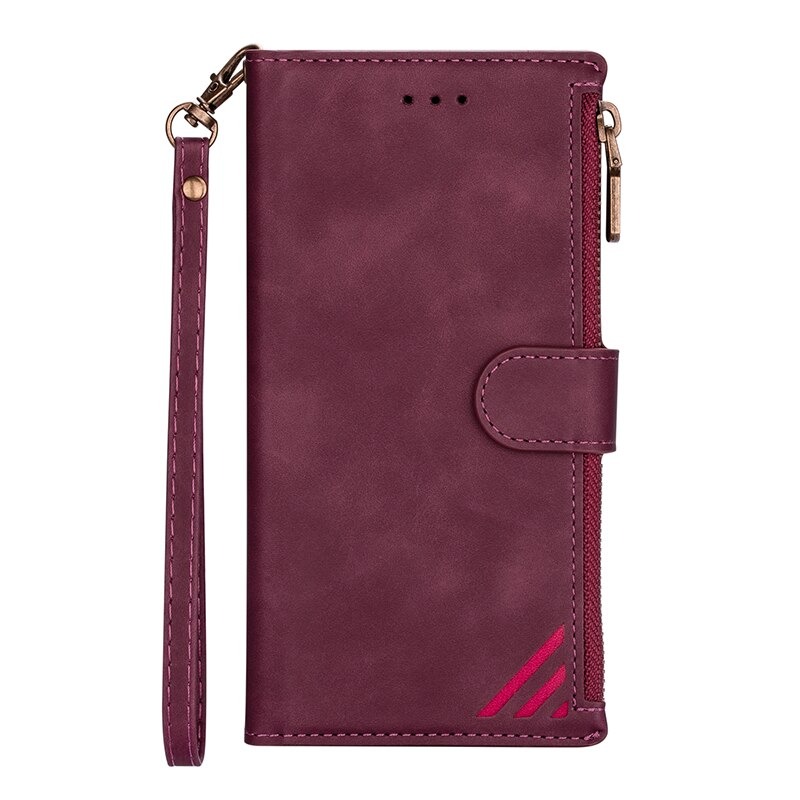 เคส Samsung Galaxy S22+ 5G #เคสฝาพับหนัง PU มีช่องซิปมีที่เสียบการ์ด สายคล้องมือ Card Slots Luxury Flip Stand Card Zipper Phone Leather Wallet Cover