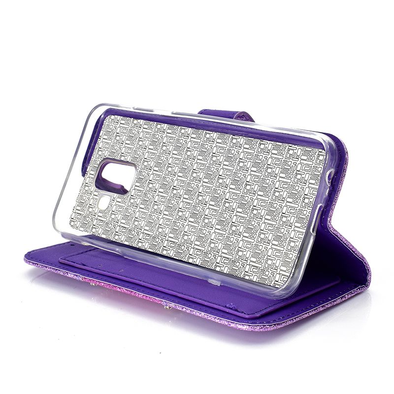 Case Samsung Galaxy A6 (2018) #เคสฝาพับแบบกระเป๋าสตางค์ Glitter Powder ตกแต่ง Rhinestone มีกระจก