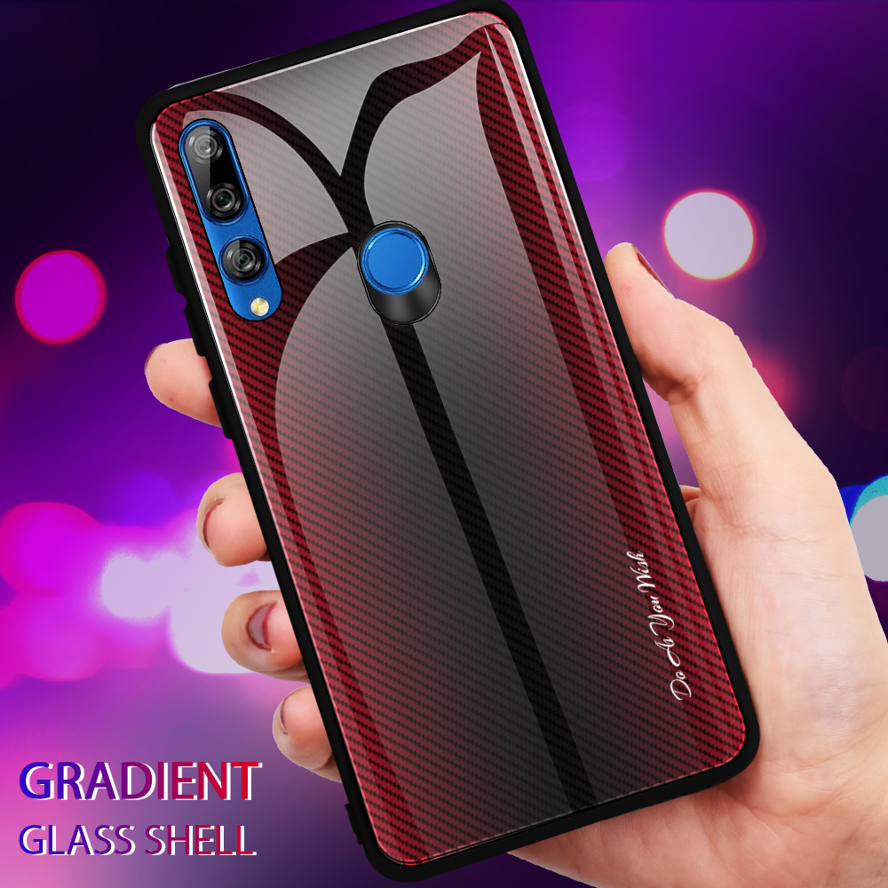 เคส Huawei Y9 Prime 2019 #เคสฝาหลังด้านหลังผิวกระจกนิรภัยไล่ระดับสีขอบนิ่ม Gradient Tempered Glass Back + Soft TPU Edge