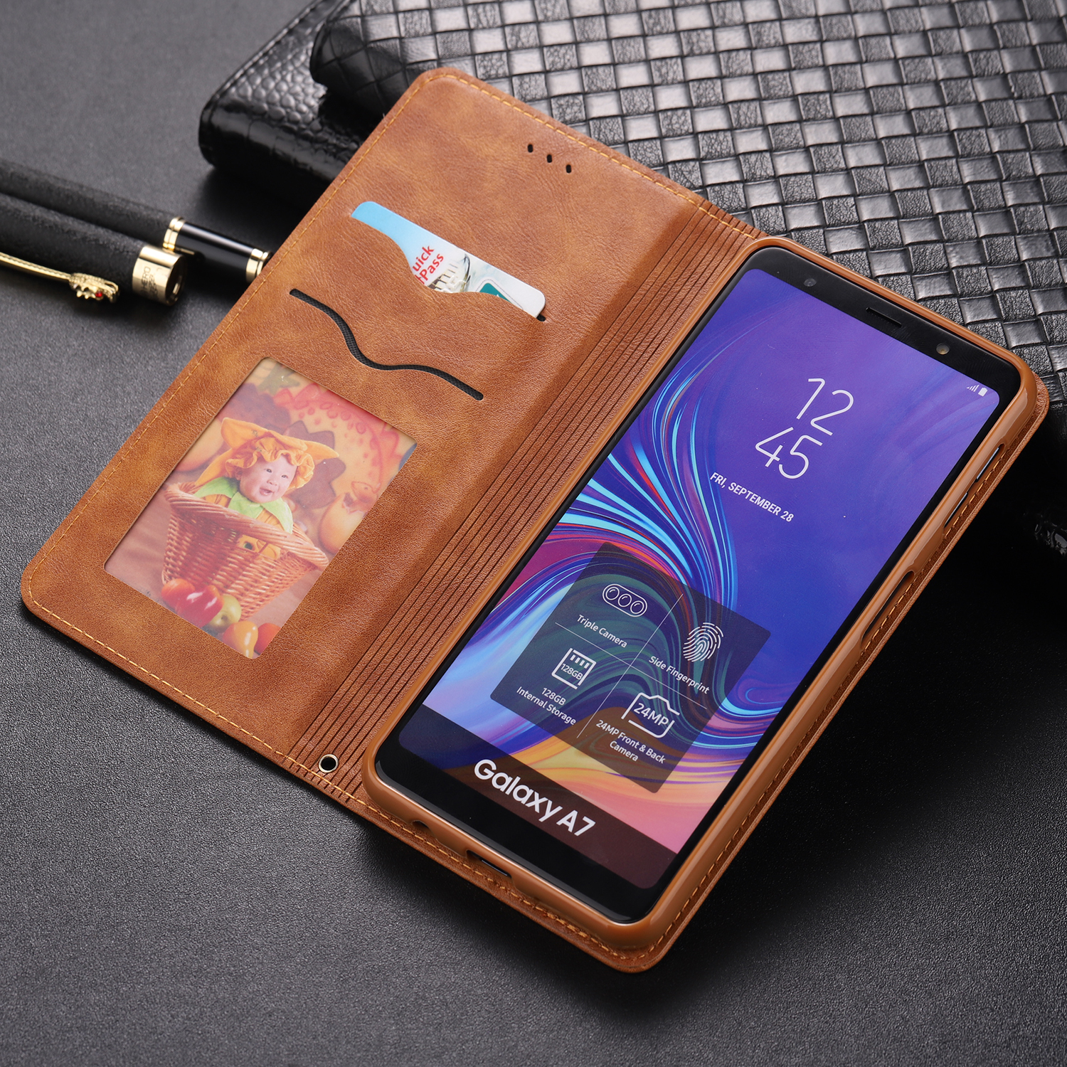 Case Samsung Galaxy A7 (2018) #เคสฝาพับ AZNS หนัง PU สไตล์ Retro เคสคุณภาพดีราคาถูก