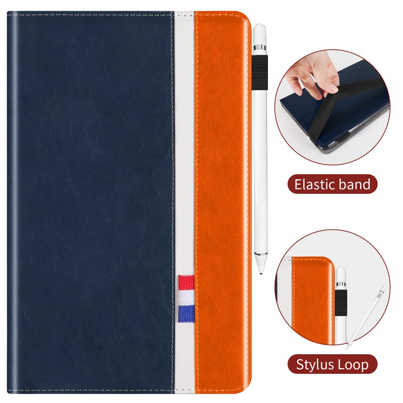 เคส Samsung Galaxy Tab A 8.0 (2019) SM-T290 SM-T295 SM-T297 #เคสฝาพับหนัง PU ออกแบบสีทูโทนมีสายรัดพร้อมที่เก็บการ์ด PU Leather Tablet Stand Case with Card Storage