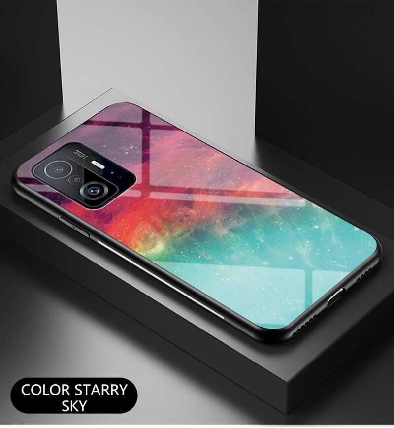 เคส Xiaomi 11T / 11T Pro #เคสฝาหลัง Gradient Color Glass + PC + TPU Hybrid Case