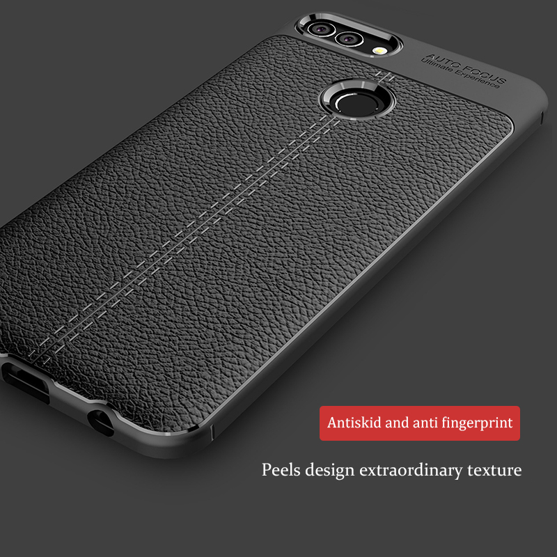 Case Huawei Y9 (2018) #เคสฝาหลัง TPU นิ่มลายหนัง PU ผิวลิ้นจี่ช่วยป้องกันลายนิ้วมือและกันลื่น