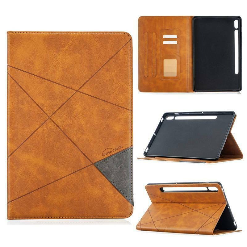 Case Samsung Galaxy Tab S7 SM-T870 SM-T875 11 นิ้ว #เคสฝาพับหนัง PU มีช่องเสียบ ID บัตรอื่นๆในตัว Geometric Pattern Leather Card Holder Protective