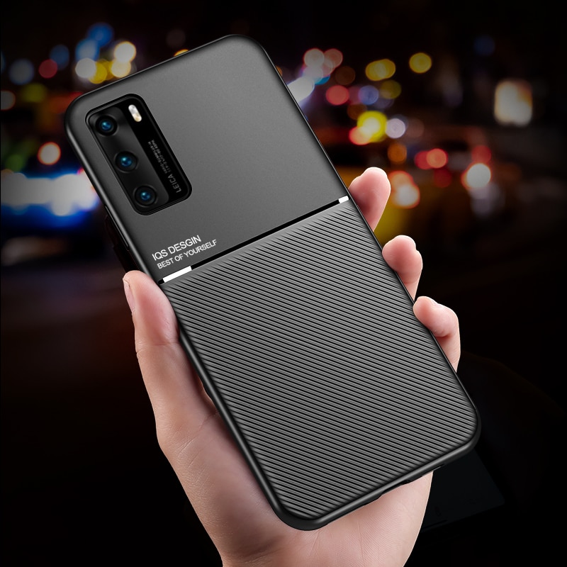 เคส Huawei P40 Pro #เคสแบบฝาหลัง TPU เคลือบหนัง PU สไตล์ธุรกิจที่เรียบง่ายมีแผ่นเหล็กในตัว Minimalist Business Style Leather Coated TPU Built-in metal magnetic plate
