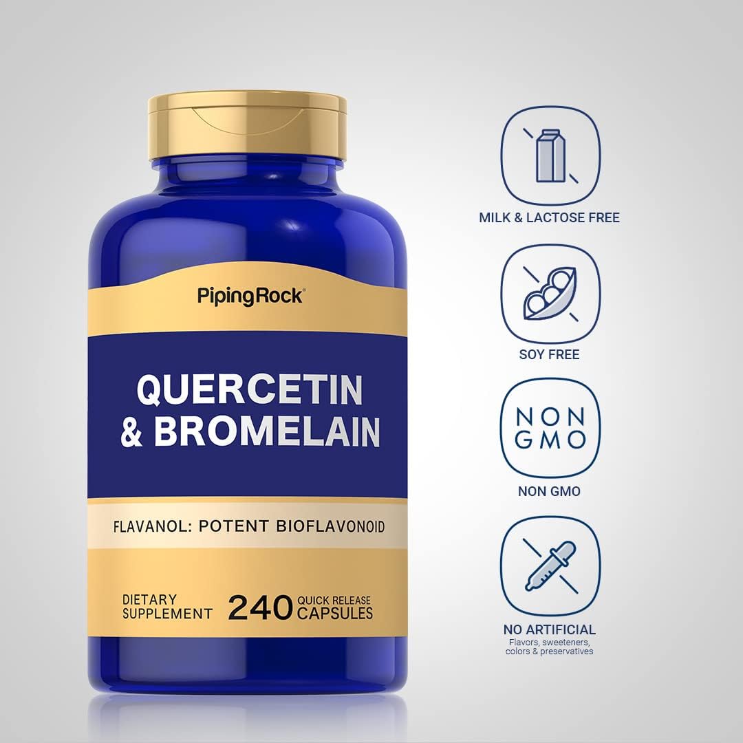 เควอซิทิน และโบรเมแลน Quercetin & Bromelain 240 Capsules (Piping Rock®)