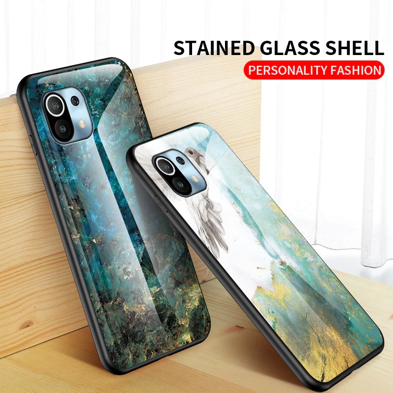 เคส Xiaomi Mi 11 #เคสฝาหลัง Gradient Color ลายหินอ่อน Glass + PC + TPU Hybrid Case
