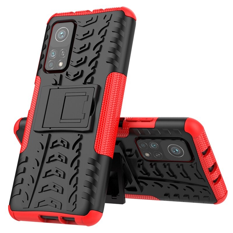 Case Xiaomi Mi 10T Pro #เคสฝาหลังกันลื่น Cool Tyre Pattern Kickstand (PC + TPU)