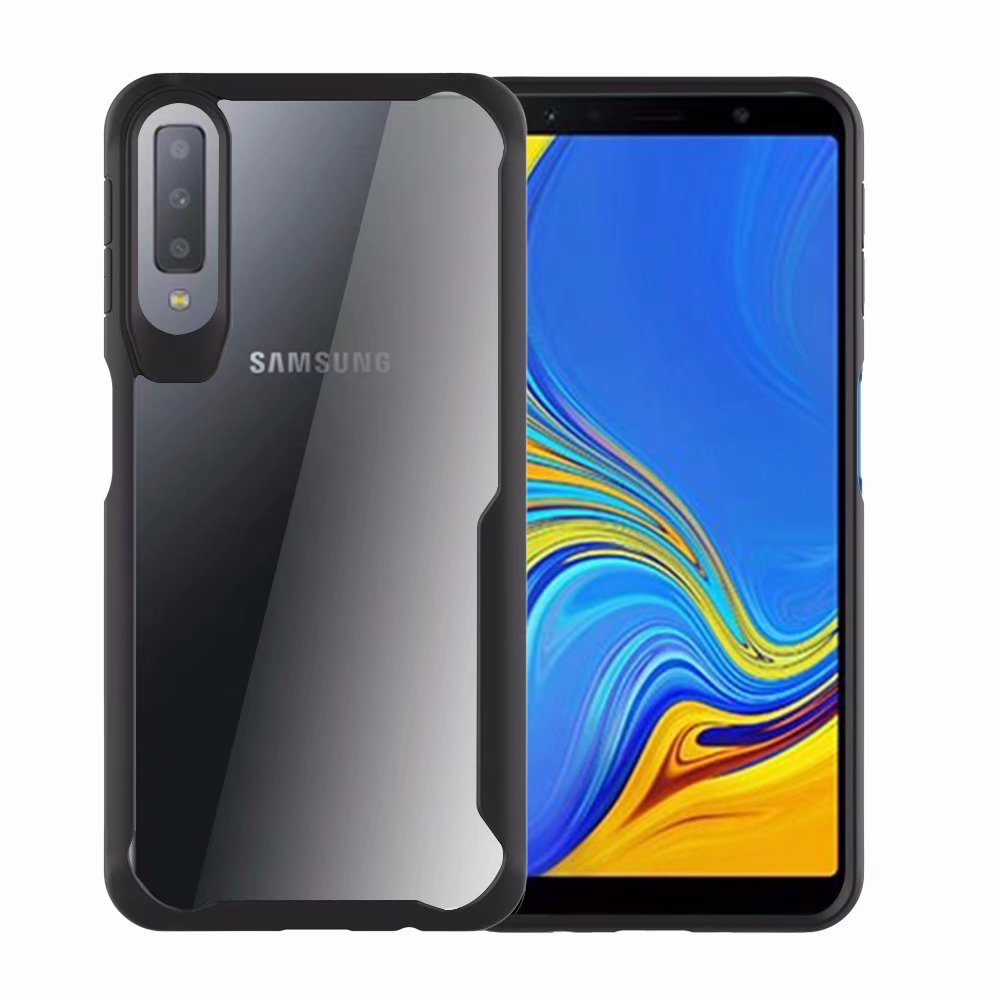 Case Samsung Galaxy A7 (2018) #เคสฝาหลังใสขอบสีทึบ Shock Absorption PC + TPU Hybrid Mobile Phone Cover