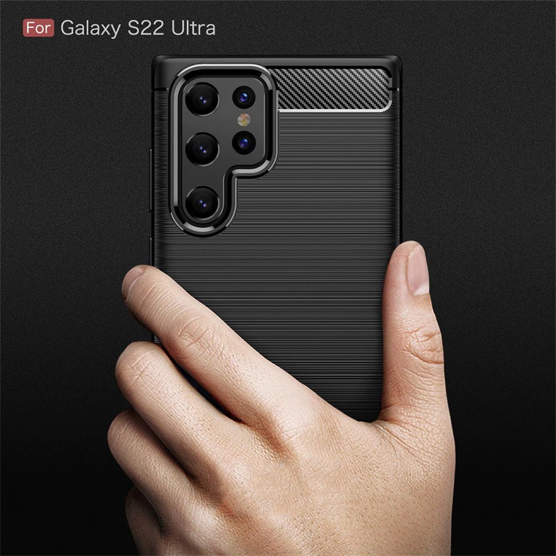 Case Samsung Galaxy S22 Ultra 5G #เคสฝาหลังตกแต่งคาร์บอนไฟเบอร์ ผิวขัดแปรง Brushered TPU Back Case