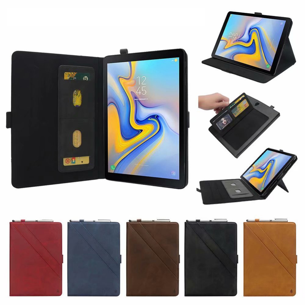 Case Samsung Galaxy Tab A 10.5 (2018) T590 T595 #เคสฝาพับหนัง PU ช่องเสียบการ์ดภายนอกและภายใน Flip Card Slots Stand Leather