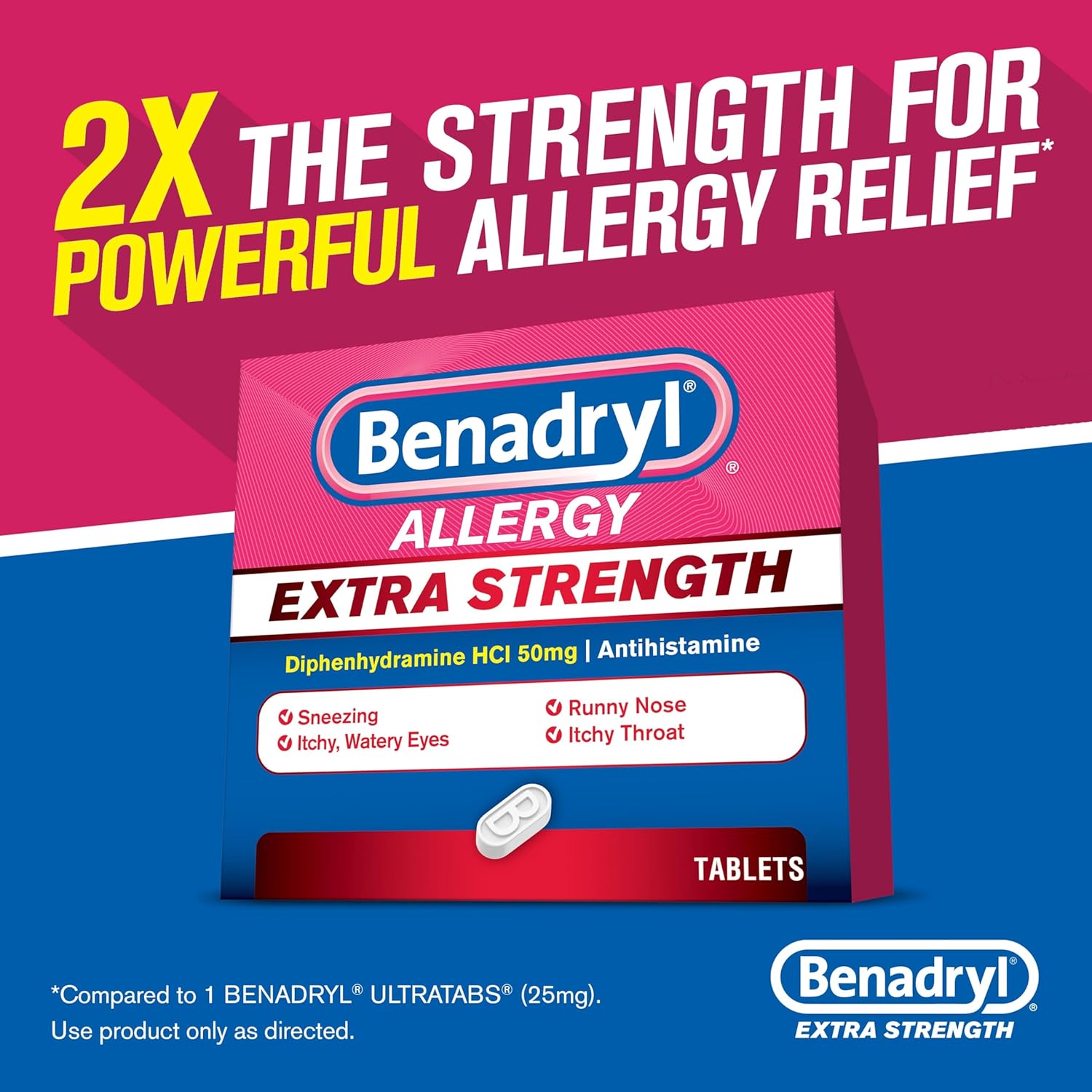 70% Sale!! EXP.09/2025 (Pre Order) Benadryl® Allergy Extra Strength Diphenhydramine 50mg 24 Tablets ยาบรรเทาอาการภูมิแพ้