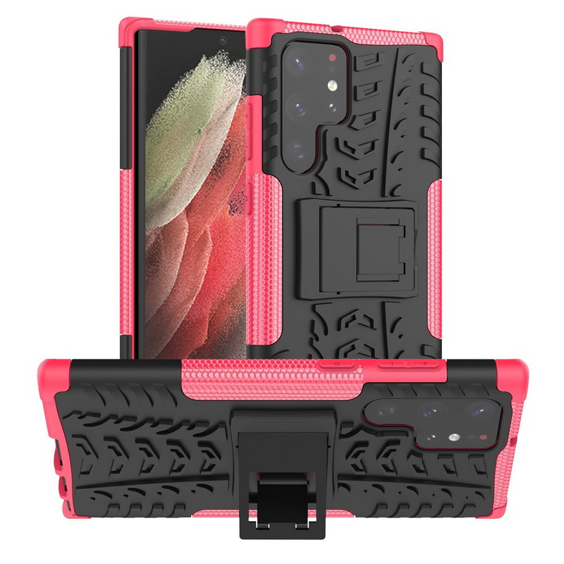 เคส Samsung Galaxy S23 Ultra 5G #เคสฝาหลังกันลื่น Cool Tyre Pattern Kickstand (PC + TPU)