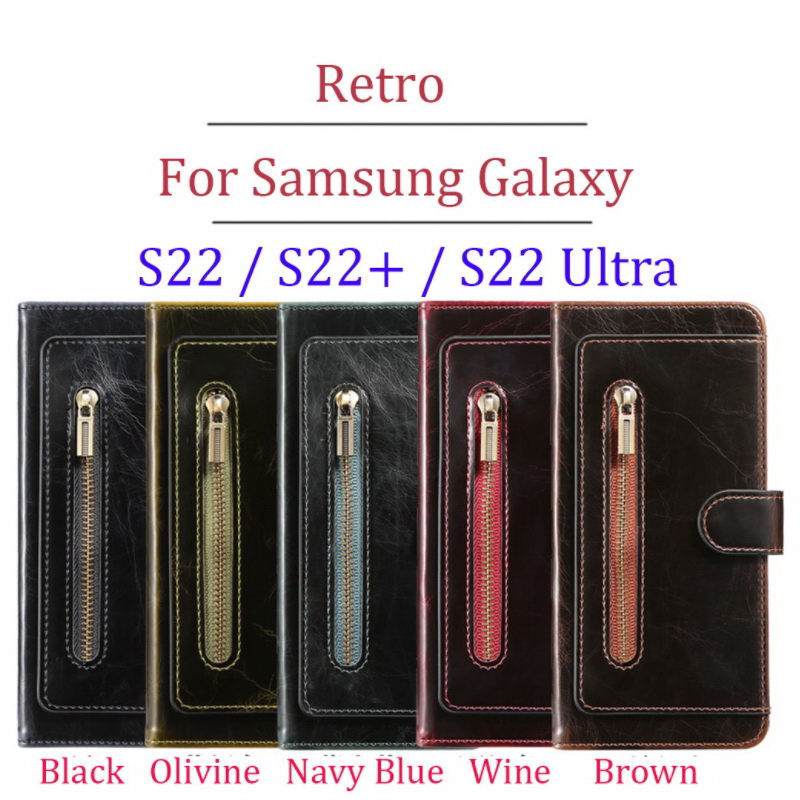 เคส Samsung Galaxy S22 5G #เคสฝาพับแบบกระเป๋าสตางค์ Magnetic Flip Wallet Bracket Leather Lattice TPU Phone Case