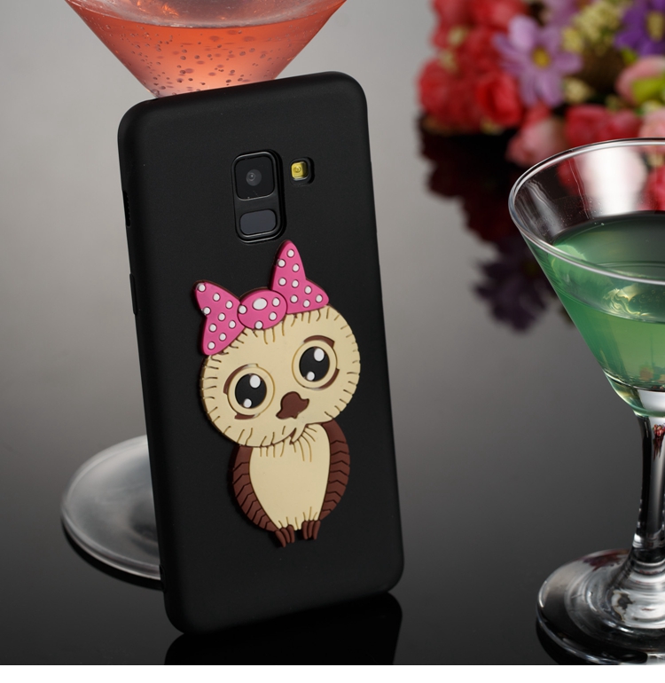 เคส Samsung Galaxy A8 (2018) #เคสฝาหลังนิ่มลายนกฮูกติดโบ 3D น่ารัก Lovely 3D Owl with Bowknot Pattern